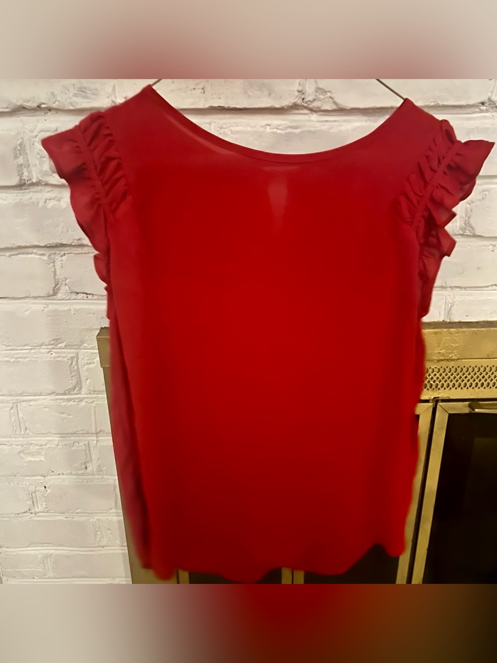 Haute Monde Red Ruffle Cap Sleeve Blouse Top Size M